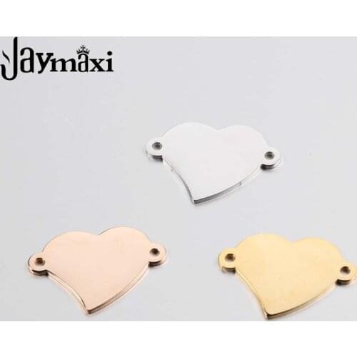 Jaymaxi Two Holes Heart Charms Mirror Polished Stainless Steel Blank Stamp Connector Jewelry for Necklace Bracelet 20PCS/lot