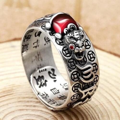 Lucky Pixiu Ring for Men Chinese Vintage Charms Ring Feng Shui Amulet Wealth Open Adjustable Rings Buddhist Jewelry for Women