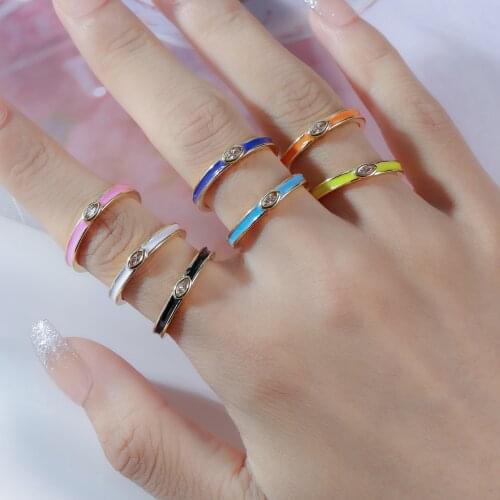 INS Micro Pave CZ Ring Candy Color Copper Drop Oil Texture Rings Retro Irregular Geometric Open Ring for Women Party Jewelry