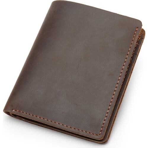 Handmade Vintage Crazy horse Genuine Leather Wallets Men Real Leather Short Wallet Men Purse Male Card Holder Clips Money bag