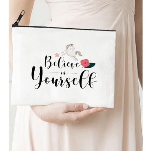 Be Yourself Makeup Bag Letter Flower Print Cosmetic Bags Make Up Bags Toiletries Organizer Pouch Ladies Zipper Pouch