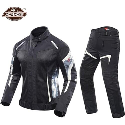 DUHAN Women Motorcycle Jacket+Pants Summer Moto Suit Breathable Jacket Moto Touring Motorcycle Clothing Set Protective Gear
