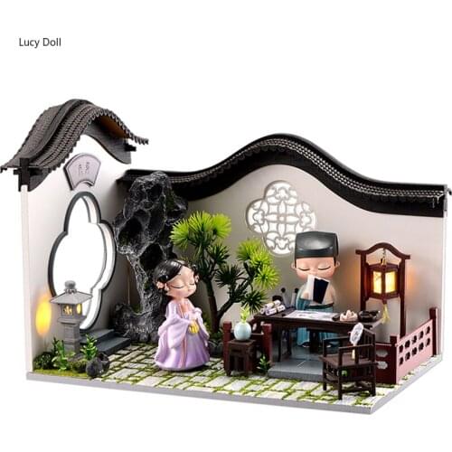 Lucydoll DIY DollHouse Wooden Doll Houses Miniature Dollhouse Furniture Kit Toys For Children New Year Christmas Gift Casa