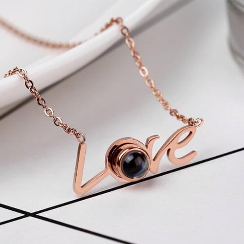 Love Necklace Letter Necklace in 100 Languages Love Memory Projection Wedding Pendant Necklace Mothers Day Gift