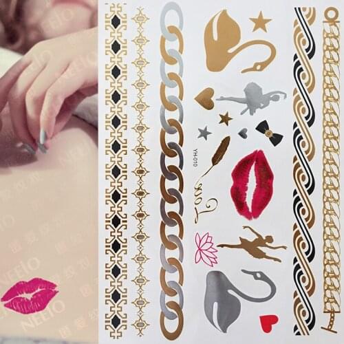 Metallic Flash Temporary Tattoo Gold Sticker Bracelet Swan lips Indian Body Art
