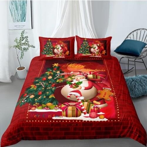 Fashion Christmas Collection Santa HD Printed Down Quilt Cover Pillowcase Red Background Queen King Double Bedding Set