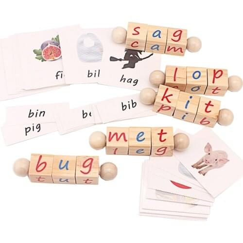 Monterssori Language Toys Words Spelling Block Toy Alphabet Cube Block English Spell Learing Cards with Rotating Building Blocks