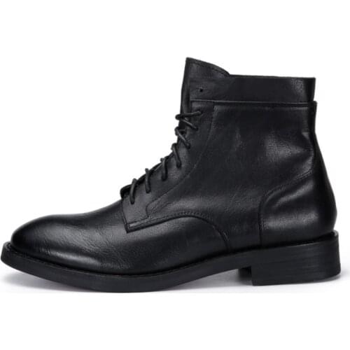 New Winter Warm Fleece Genuine Leather Boots Men Business Casual Round Toe Lace Up Boots Designer High Quality Men Shoes