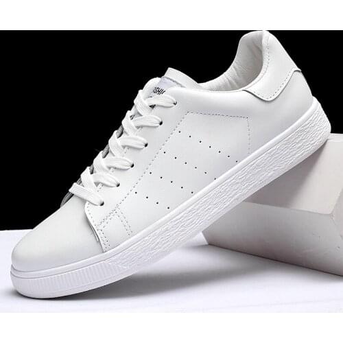 Men Skateboard Shoes Spring Casual Imitation Leather Flat Shoes White Male Sneakers Light Breathe Comfort Outdoor Trainers