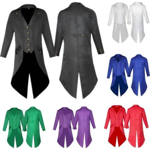 Mens Retro Tailcoat Suit Jacket Gothic Steampunk Long Jacket Victorian Frock Coat Cosplay Male Single Breasted Swallow Uniform