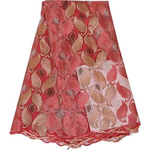 Latest Embroidery high quality african cord lace red french lace fabric of voile guipure lace fabric Diamond nigerian mesh lace