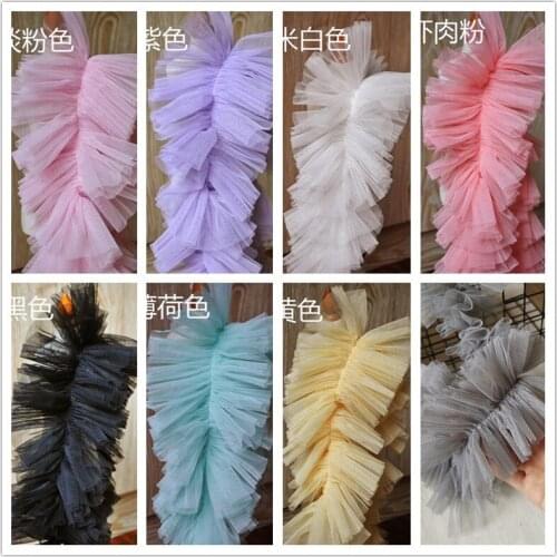 3Yards 9cm Pleated Lace Ribbon Bubble Skirt Pink Purple Ruffle Mesh Lace Lace Trimmings For Sewing Patchwork PET Lace Materials
