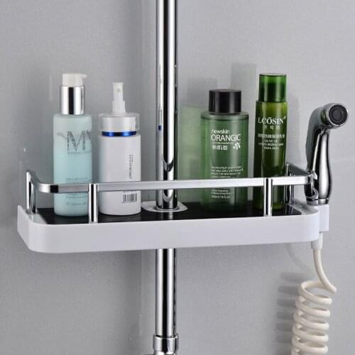 Bathroom Shelf Shower Storage Rack Holder Lift Rod Shower Bracket Shampoo Tray Single Tier Shower Head Holder Basket Organizer