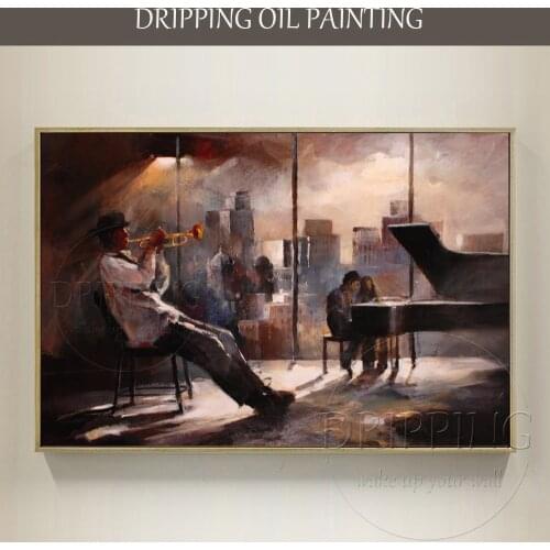 Hand Painted Special Landscape in Building Abstract Concert Oil Painting Handmade Abstract Musician Oil Painting for Wall Decor
