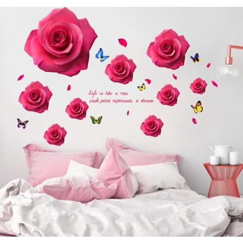 [SHIJUEHEZI] Red Roses Wall Stickers PVC Material DIY Flower Mural Decals for Living Room Bedroom Dormitory Wedding Decoration