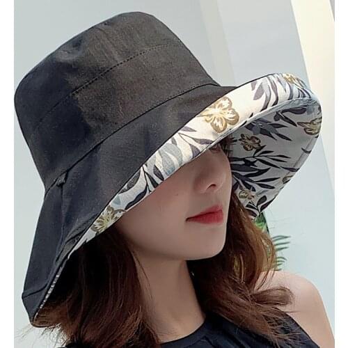 Double Side Summer Big Brim Sun Hat Bucket Hats For Female Seaside Sun Protection UV Cap Japanese Wild Fisherman Hat(60cm