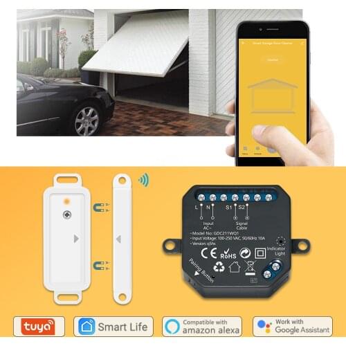 Tuya Smart Life Garage Door Sensor Opener Controller WiFi Switch with RF Sensor Alexa Echo Google Home DIY App Alert No Hub