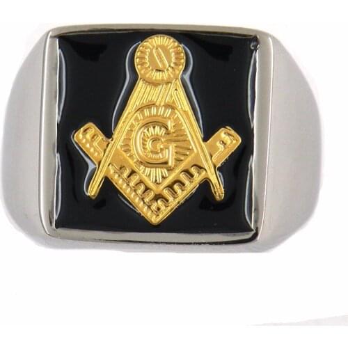 Fanssteel Stainless steel jewelry freemasonry master Masonic square and compass ring FSR12W55