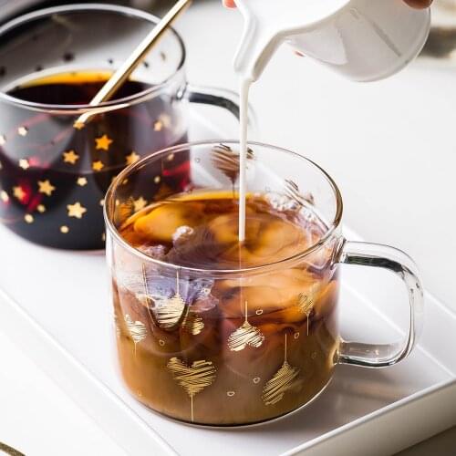 400ml Heart Letter Star Portrait Glass Mug Coffee Cup With Handle Couple For Milk Tea Juice Cold Brinkware Beer creative Cups