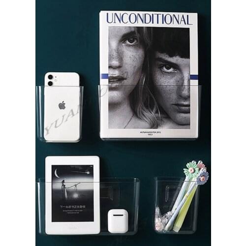Nordic Wall Mounted Transparent Storage Rack book phone Remote Control Holder Organizer Cosmetic Dormitory Multifunctional Shelf