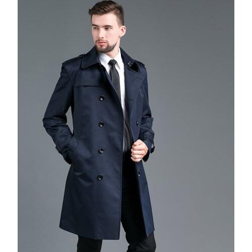 Mens Autumn Spring Outerwear Fashion Medium Length Trench Coats 4XL Double Breasted Long Mens Trench Coat British Coat 2021