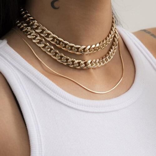 Punk Thick Chunky Chain Choker Necklace for Women Multi Layered Hip Hop Curb Miami Cuban Collar Necklaces Vintage Jewelry Gift