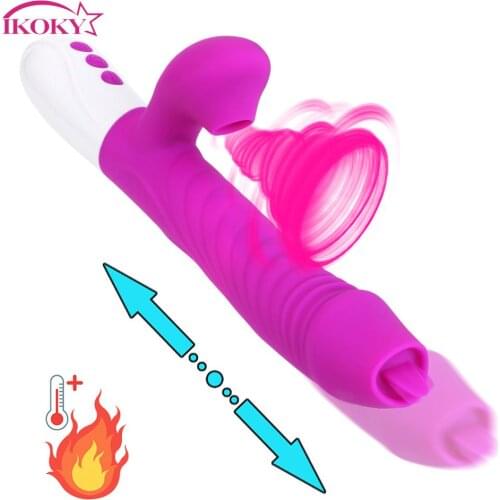 Tongue Vibrator Sucking Clitoral Stimulator Telescopic Rotating Dildo Vibrator Heating G-spot Vagina Dildos