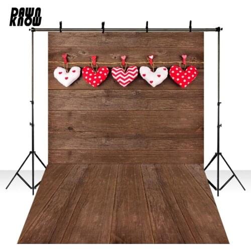 DAWNKNOW Wood Wall Vinyl Photography Background For Baby Heart Photo Shoot Backdrop Photocall Wedding Photo Studio lv1533