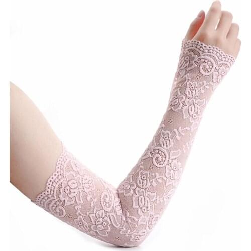 UV Sun Protection Lace Arm Sleeves Floral Pattern Arm Covers for Outdoors Stretchy Cooling Athletic Sports Sleeve