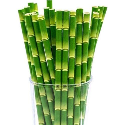 25pcs/lot Green Bamboo Paper Straws Happy Birthday Wedding Decorative Event Tropical Party Supplies Drinking Straw