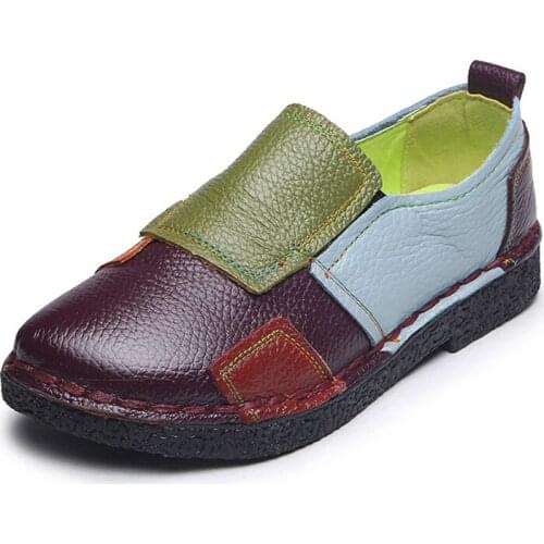 Genuine Leather Female Moccasins Loafers Handmade Women Shoes Patchwork Cut-Outs Casual Shoes Women Flats XKD8031