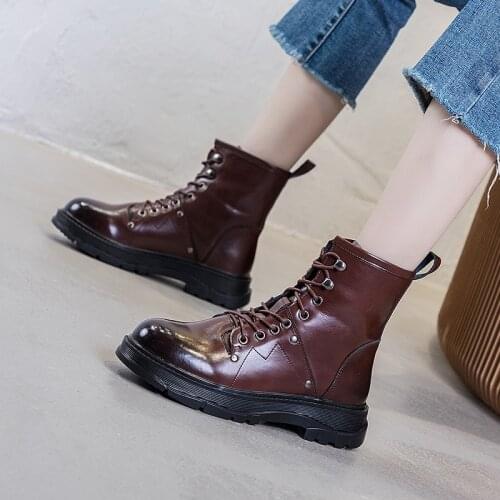 Tilocow Platform Autumn Martin Boots For Women Wedges Genuine Leather Shoes Woman Handmade Metal Decoration Ankle Boots Winter