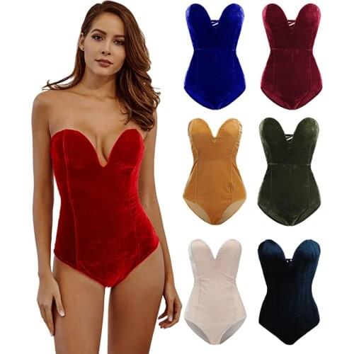 2020Sexy Tube Strapless Bodysuit For Womens Sexy Vintage Velvet Backless Bandage Sleeveless Bodycon Rompers Bottoming Clothes