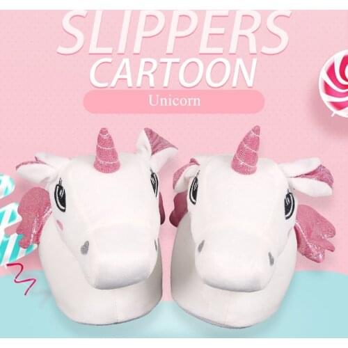 Winter Warm Kids Slippers Cute Cartoon Unicorn Indoor Shoes Children Fluffy Cotton Shoes Boy Girl House Animal Slippers