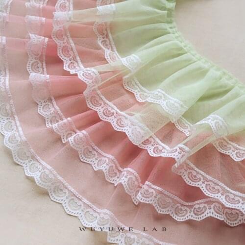 1M 17cm Wide Ruffles Mesh Pleated Double Layer Colorful Lace Fabric Trims for Doll Kids Tutu Dress Clothes DIY Apparel Sewing