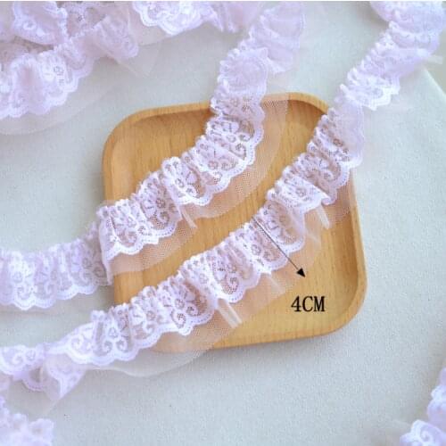 2 Yards Pink Blue 2 Layers Embroidered Lace Trim Sewing Mesh Lace Fabrics Ruffle Doll Lace Handmade Clothes Accessories 4.5cm