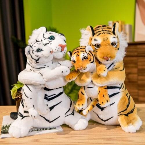 2021 Cute Lifelike Tiger Fluffy Stuffed Animals Simulation Tiger Mother and Child Plush Toys Kids Toys Birthday Christmas Gift