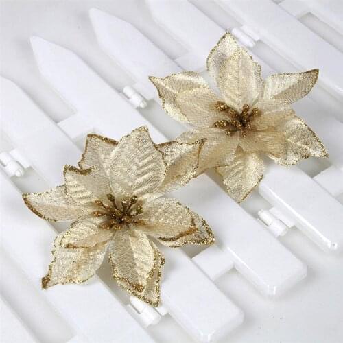 24pcs Christmas Tree Flower Artificial Rose Flower Heads For Home Wedding Decor Scrapbooking DIY Christmas Tree Silk Flowers