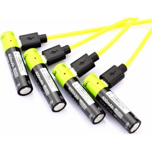 4pcs/lot AAA li-polymer Rechargeable Battery with USB Charging Cable ZNTER 1.5V 400MAH Rechargeable Lithium Battery Charger Sets