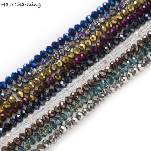 50 Piece Plating Crystal Glass Rondelle Quartz Faceted Beads DIY Jewelry Findings Fit Necklace Bracelet Making For Women 4-8mm