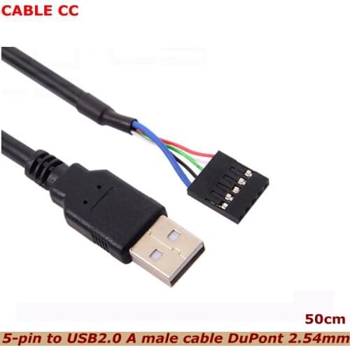 50CM USB A revolution 5Pin Female DuPont 2.54 USB Connector PCB Motherboard Computer Case Cable