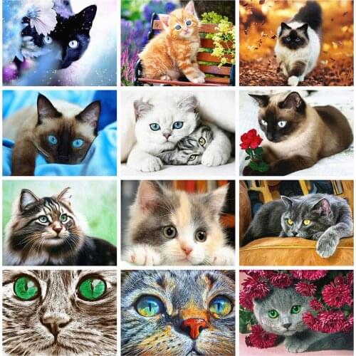 5D Diamond Art Embroidery Cats Diamond Painting Full Square Drill Animals Rhinestones Pictures Diamond Mosaic Home Wall Decor