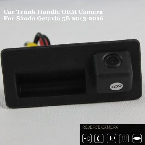 JanDeNing HD CCD Car Rear View Parking/ Backup Reverse Camera/ WaterProof Trunk Handle OEM For Skoda Octavia 5E 2013-2016