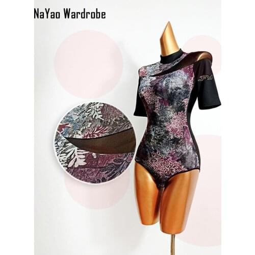 TL634 Floral Patchwork Latin Dance Dress Women Bodysuit Latin Dance Tops for Ballroom Tango Chacha Dancing Performamnce
