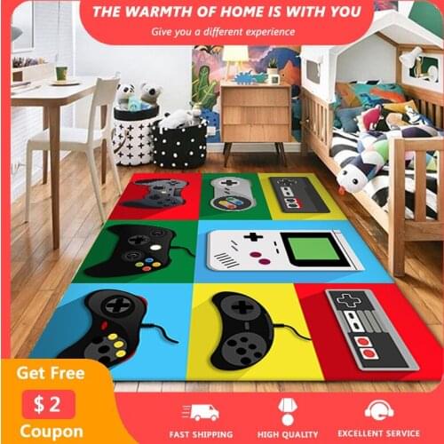 Kid Bedroom Carpets Cartoon Gamepad Printed Rectangle Large Area Rugs Non-Slip Washable Kids Playing Carpet Living Room Rug Mat