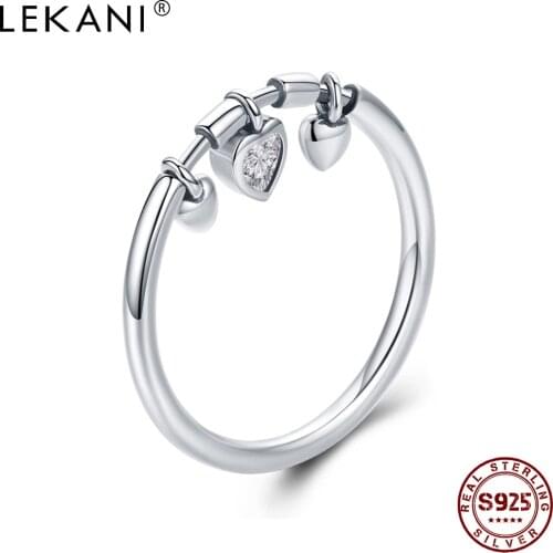 LEKANI 925 Sterling Silver Glittering Heart Cubic Zirconia Female Ring For Women Wedding Engagement Jewelry 2021 Fashion Gifts