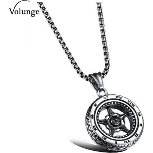 Fashion All-match Motorcycle Tire Circular Pendant Necklace For Men and Women Vintage Alloy Sweater Chain 2017 New Jewelry