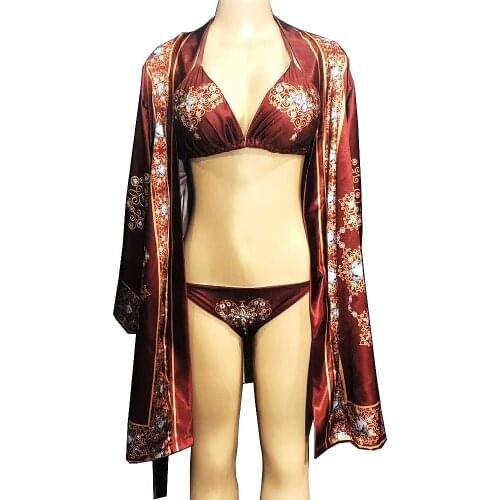 Luxury Diamonds Print Red Women Bra Shorts Long Coat 3 Pieces Sets Nightclub DJ Singer Dance Performance Costumes Stage Wear