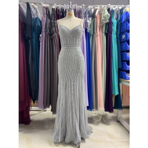 Nice silver Evening Dress 2020 different color V-neck luckgirlpleated Seam beaded sleeveless Customizable fashion Moncini Tailor