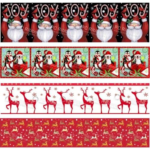 Custom white Christmas Series Printed grosgrain polyester ribbon red DIY handmade materials christmas wrapping ribbons 50 yards